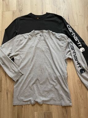 Bundle lot pair two Carhartt K231 heavyweight long sleeve tees black gray both M